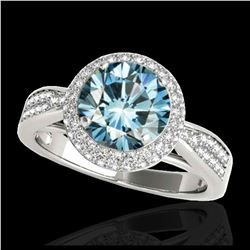 2.15 ctw SI Fancy Blue Diamond Halo Ring 10K White Gold - REF-231N8A - SKU:34419