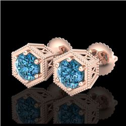1.15 ctw Fancy Intense Blue Diamond Art Deco Earrings 18K Rose Gold - REF-127Y3X - SKU:38042