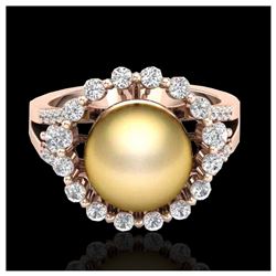 0.83 Ct VS/SI Diamond & Golden Pearl Ring 14K Rose Gold - REF-71A6V - SKU:20701