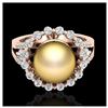 0.83 Ct VS/SI Diamond & Golden Pearl Ring 14K Rose Gold - REF-71A6V - SKU:20701