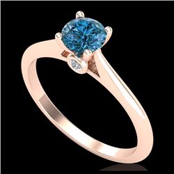 0.56 ctw Fancy Intense Blue Diamond Art Deco Ring 18K Rose Gold - REF-81M8F - SKU:38189