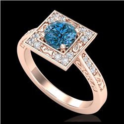 1.10 ctw Intense Blue Diamond Art Deco Ring 18K Rose Gold - REF-169Y3X - SKU:38154