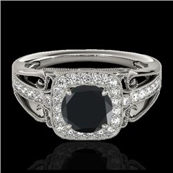 1.30 ctw VS Black Diamond Solitaire Halo Ring 10K White Gold - REF-49H8M - SKU:33772