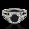 1.30 ctw VS Black Diamond Solitaire Halo Ring 10K White Gold - REF-49H8M - SKU:33772