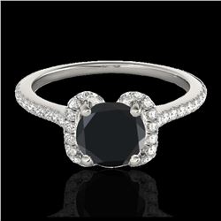 1.33 ctw VS Black Diamond Solitaire Halo Ring 10K White Gold - REF-43R3K - SKU:33292
