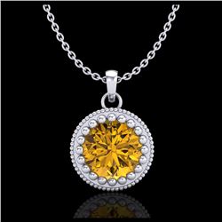 1 ctw Intense Fancy Yellow Diamond Art Deco Necklace 18K White Gold - REF-245A5V - SKU:37490