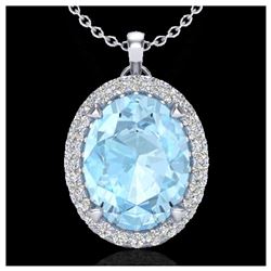 2.75 ctw Aquamarine & VS/SI Diamond Halo Necklace 18K White Gold - REF-58W4H - SKU:20579