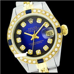 Rolex Men's Two Tone 14K Gold/SS, QuickSet, Diam Dial & Diam/Sapphire Bezel - REF-557A6N