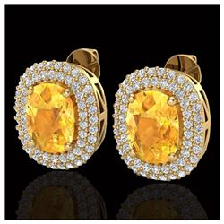 6 ctw Citrine & VS/SI Diamond Earrings 14K Yellow Gold - REF-118M2F - SKU:20119