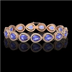 21.06 ctw Tanzanite & Diamond Halo Bracelet 10K Rose Gold - REF-532H4M - SKU:41244