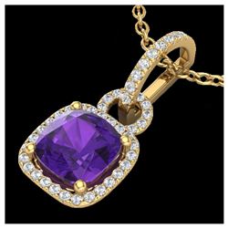 3.50 ctw Amethyst & VS/SI Diamond Necklace 18K Yellow Gold - REF-63F5N - SKU:22977