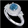 2.05 ctw Intense Blue Diamond Art Deco 3 Stone Ring 18K White Gold - REF-300F2N - SKU:38146