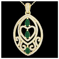 3.50 ctw Emerald & Diamond Heart Necklace 18K Yellow Gold - REF-218H2M - SKU:21288
