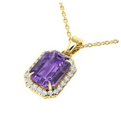 5 ctw Amethyst & VS/SI Diamond Necklace 18K Yellow Gold - REF-50Y9X - SKU:21351