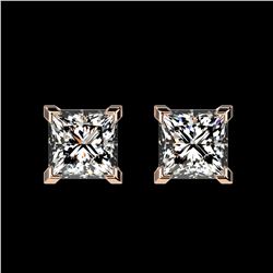 1 ctw VS/SI Princess Diamond Stud Earrings 10K Rose Gold - REF-147A2V - SKU:33064