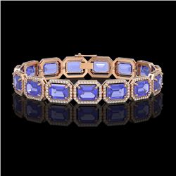 36.37 ctw Tanzanite & Diamond Halo Bracelet 10K Rose Gold - REF-776V4Y - SKU:41532