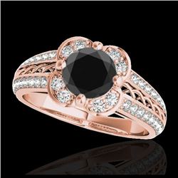 1.50 ctw VS Black Diamond Solitaire Halo Ring 10K Rose Gold - REF-57M5F - SKU:34260