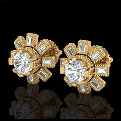 1.77 ctw VS/SI Diamond Solitaire Art Deco Stud Earrings 18K Yellow Gold - REF-263R6K - SKU:37066
