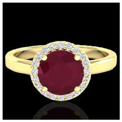 2 ctw Ruby & Halo VS/SI Diamond Ring 18K Yellow Gold - REF-58N2A - SKU:21642