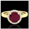 Image 1 : 2 ctw Ruby & Halo VS/SI Diamond Ring 18K Yellow Gold - REF-58N2A - SKU:21642