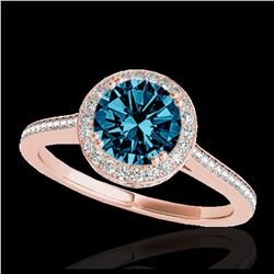 1.55 ctw SI Fancy Blue Diamond Halo Ring 10K Rose Gold - REF-135A2V - SKU:33532