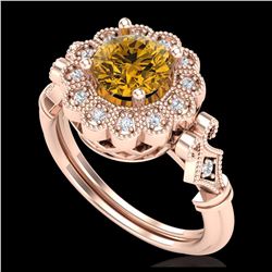 1.20 ctw Intense Fancy Yellow Diamond Art Deco Ring 18K Rose Gold - REF-290X9R - SKU:37834