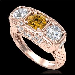 2.51 ctw Intense Fancy Yellow Diamond Art Deco Ring 18K Rose Gold - REF-345N5A - SKU:37722