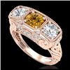 Image 1 : 2.51 ctw Intense Fancy Yellow Diamond Art Deco Ring 18K Rose Gold - REF-345N5A - SKU:37722