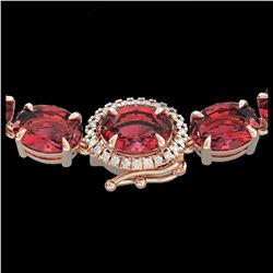 35.25 ctw Pink Tourmaline & Diamond Necklace 14K Rose Gold - REF-418R2K - SKU:40279