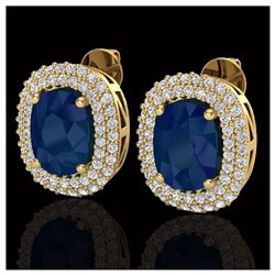 6.30 ctw Sapphire & VS/SI Diamond Earrings 18K Yellow Gold - REF-160F9N - SKU:20127