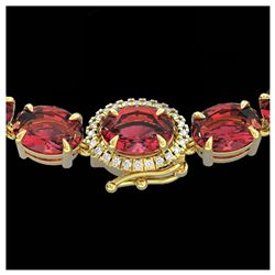 66 ctw Pink Tourmaline & VS/SI Diamond Necklace 14K Yellow Gold - REF-651R6K - SKU:23474