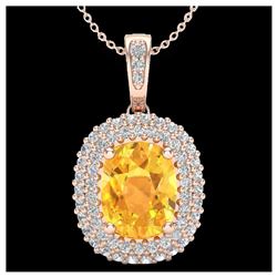 3 ctw Citrine & VS/SI Diamond Necklace 14K Rose Gold - REF-65X5R - SKU:20410