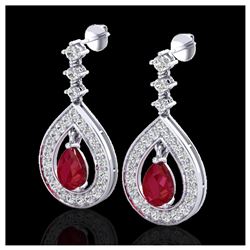 2.25 ctw Ruby & VS/SI Diamond Earrings 14K White Gold - REF-105V5Y - SKU:23153