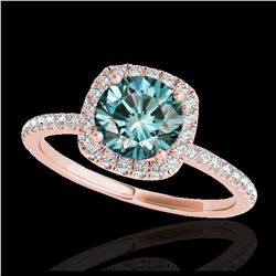 1.50 ctw SI Fancy Blue Diamond Solitaire Halo Ring 10K Rose Gold - REF-135M2F - SKU:33340