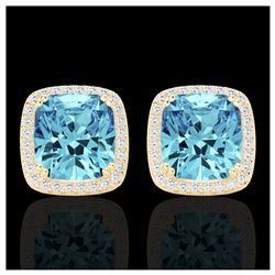 6.50 ctw Sky Blue Topaz & VS/SI Diamond Earrings 18K Yellow Gold - REF-75M6F - SKU:22814