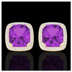 6 ctw Amethyst & VS/SI Diamond Halo Earrings 18K Yellow Gold - REF-77A3V - SKU:22797