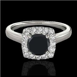 1.37 ctw VS Black Diamond Solitaire Halo Ring 10K White Gold - REF-51H2M - SKU:33412