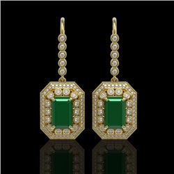 14.16 ctw Emerald & Diamond Earrings 14K Yellow Gold - REF-295X3R - SKU:43390