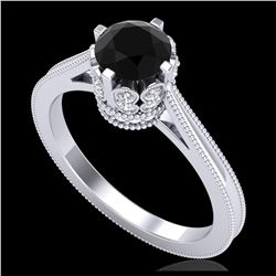 1.14 ctw Fancy Black Diamond Art Deco Ring 18K White Gold - REF-94N5A - SKU:37338
