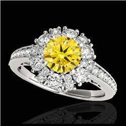 2.16 ctw SI/I Fancy Intense Yellow Diamond Ring 10K White Gold - REF-200N5A - SKU:33988