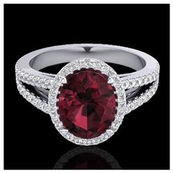 3 ctw Garnet & VS/SI Diamond Halo Ring 18K White Gold - REF-67R3K - SKU:20941