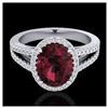 3 ctw Garnet & VS/SI Diamond Halo Ring 18K White Gold - REF-67R3K - SKU:20941