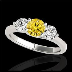 3 ctw SI/I Fancy Intense Yellow Diamond 3 Stone Ring 10K White Gold - REF-510R7K - SKU:35401