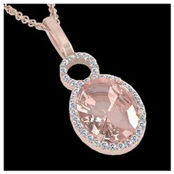 3.50 ctw Morganite & VS/SI Diamond Necklace 14K Rose Gold - REF-78R2K - SKU:22765