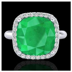 6 ctw Emerald And Halo VS/SI Diamond Ring 18K White Gold - REF-82A9V - SKU:23097