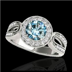 1.40 ctw SI Fancy Blue Diamond Solitaire Halo Ring 10K White Gold - REF-130A6V - SKU:34563