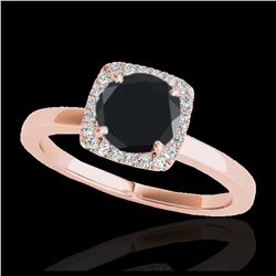 1.15 ctw VS Black Diamond Solitaire Halo Ring 10K Rose Gold - REF-32W7H - SKU:33404