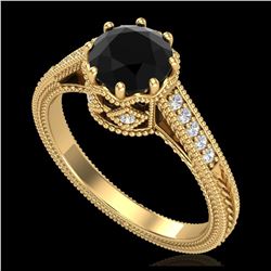 1.25 ctw Fancy Black Diamond Art Deco Ring 18K Yellow Gold - REF-100Y2X - SKU:37522