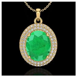 4.50 ctw Emerald & VS/SI Diamond Necklace 18K Yellow Gold - REF-120Y9X - SKU:20563