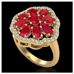 4 ctw Ruby & VS/SI Diamond Cluster Ring 10K Yellow Gold - REF-63W6H - SKU:20785